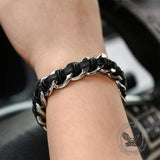 Double Head Skull Buckle Stainless Steel Braided Bracelet 03 | Gthic.com