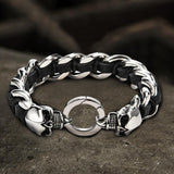 Double Head Skull Buckle Stainless Steel Braided Bracelet 01 | Gthic.com