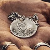 Holy Praying Hands Sterling Silver Coin Pendant 02 | Gthic.com