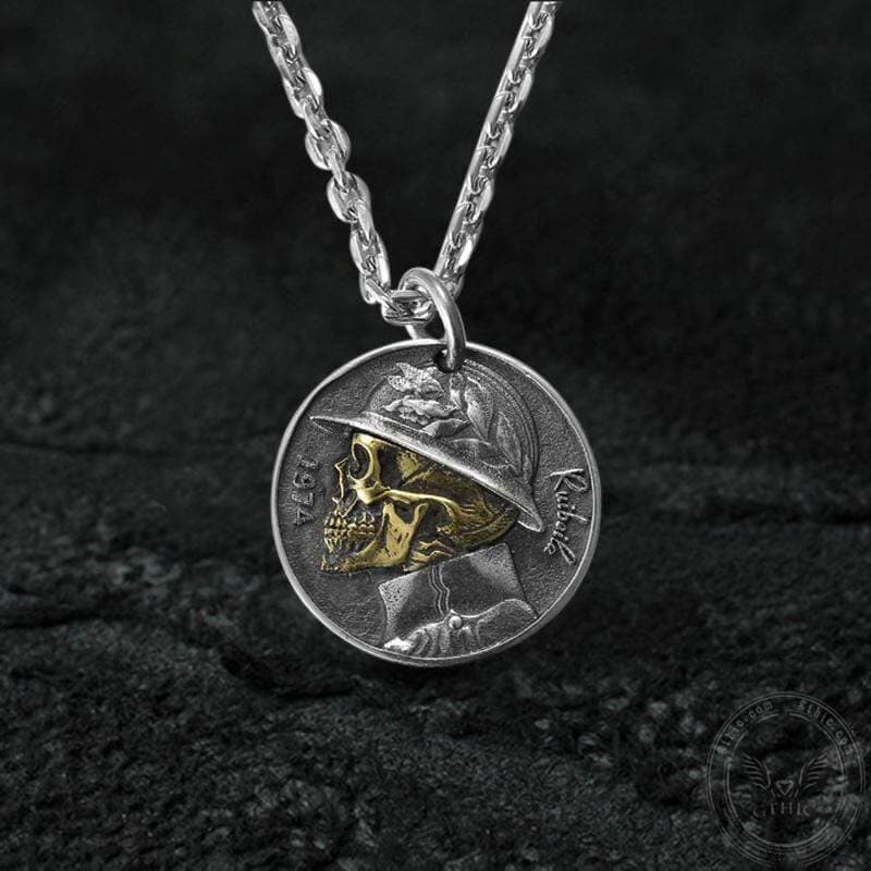 silver chain with God plated silver coin pendant