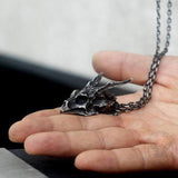 Collana con teschio da uomo in argento sterling con drago