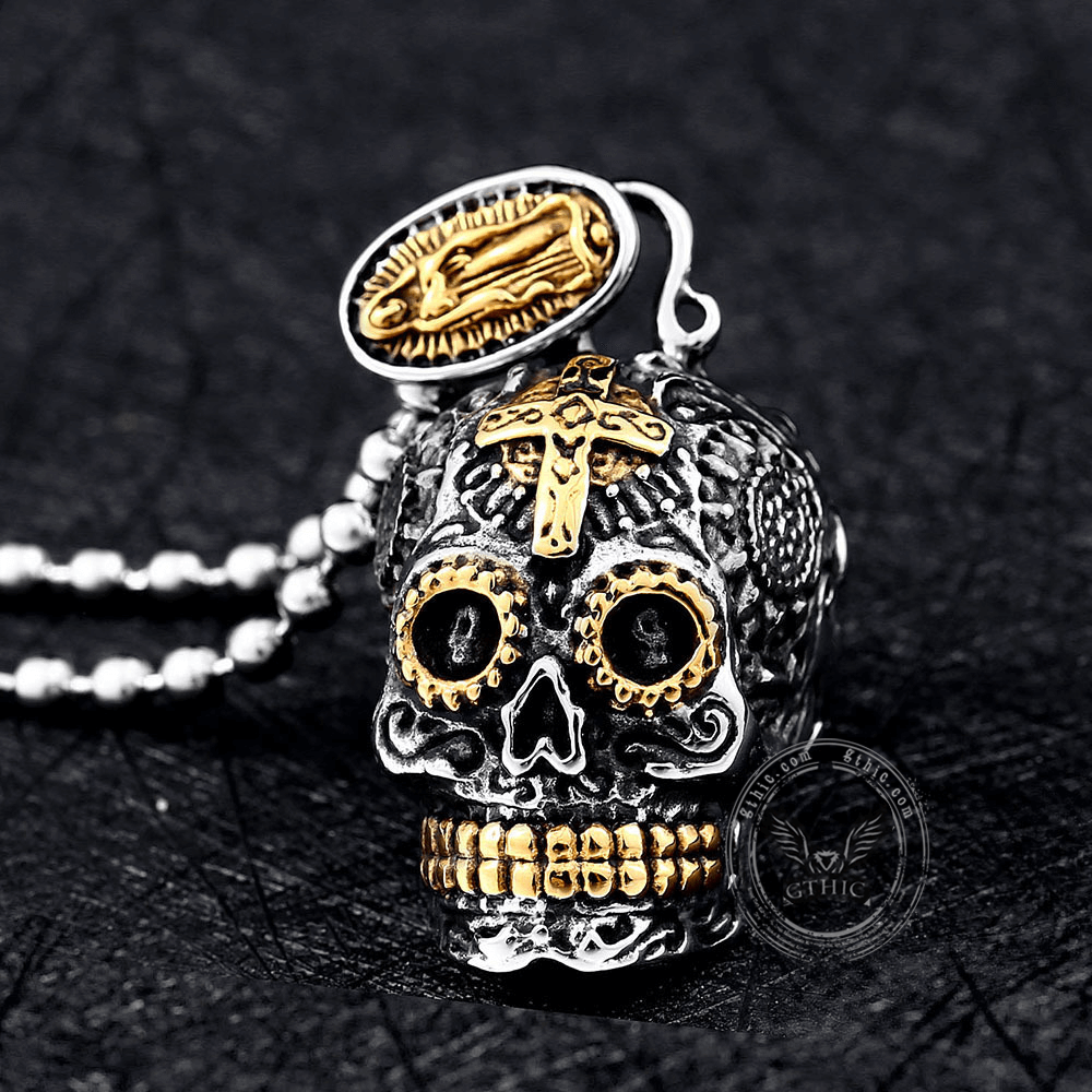 Gold sugar skull online pendant