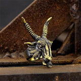 Evil Satan Ram Head Brass Animal Ring