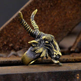 Evil Satan Ram Head Brass Animal Ring | Gthic.com