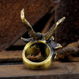 Evil Satan Ram Head Brass Animal Ring