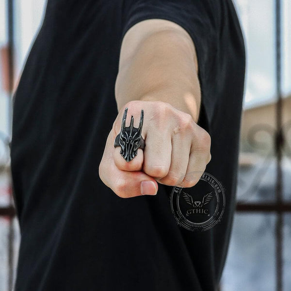 Helm of Sauron Stainless Steel Ring 02 | Gthic.com