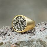 Hexagram 12 Zodiac Sign Stainless Steel Ring 01 gold| Gthic.com