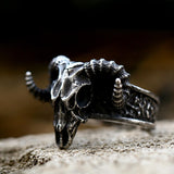 Horned Goat Stainless Steel Satan Ring | Gthic.com