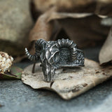 Horned Goat Stainless Steel Satan Ring | Gthic.com