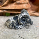 Leviathan Cross Goat Sterling Silver Ring | Gthic.com