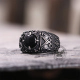 Lucifer Round Stone Stainless Steel Ring | Gthic.com