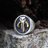 Mandalorian Symbol Stainless Steel Skull Ring 03 | Gthic.com