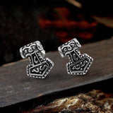 Mjöllnir Hammer Stainless Steel Viking Earring 01 | Gthic.com