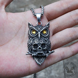 Owl Stainless Steel Gemstone Skull Pendant | Gthic.com