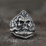 Pirate Anchor Stainless Steel Skull Ring | Gthic.com