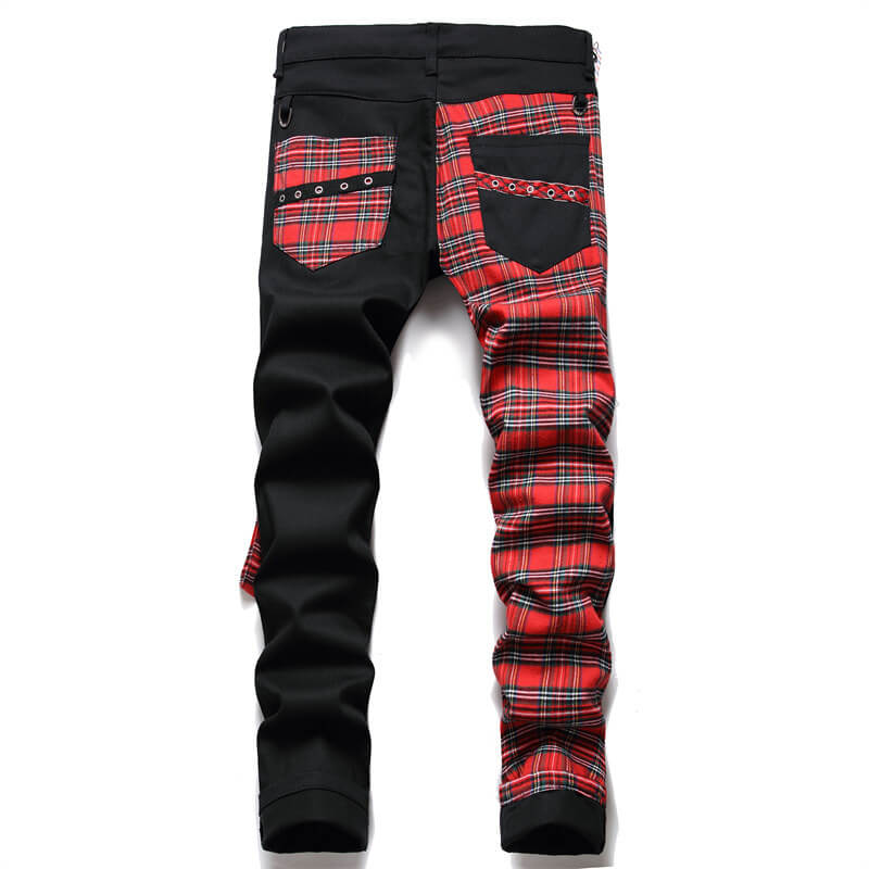 Plaid Patchwork Cotton Men's Punk Pants – GTHIC