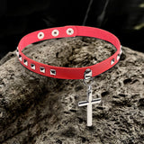 Punk Rivet Cross Pu Leather Choker Necklace