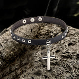 Punk Rivet Cross Pu Leather Choker Necklace