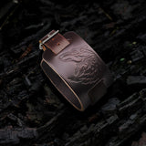 Punk Wolf Head Embossed Leather Bracelet | Gthic.com