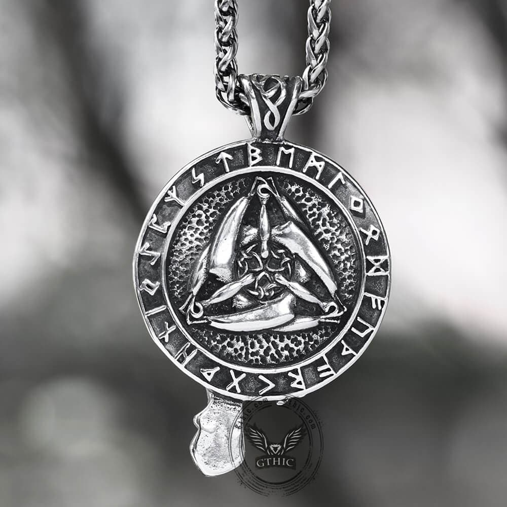 Men's Gothic Slavic Raven Rune Pendant - Silver Viking Necklace, Norse Amulet Style