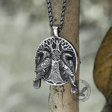 Colgante vikingo de acero inoxidable Raven Tree Of Life