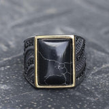 Retro Black Stone Stainless Steel Zircon Ring 01 | Gthic.com