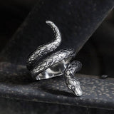 Retro Punk Winding Snake Cobra Stainless Steel Ring01 silver | Gthic.com