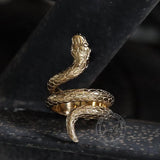 Retro Punk Winding Snake Cobra Stainless Steel Ring05 gold | Gthic.com