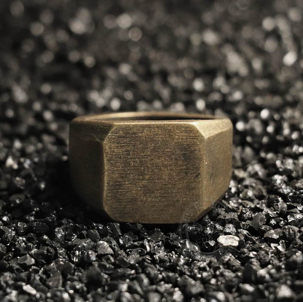 Retro Simple Plain Stainless Steel Square Ring 06 gold | Gthic.com