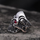 Ruby & Sapphire Eye Stainless Steel Skull Ring | Gthic.com