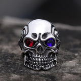 Ruby & Sapphire Eye Stainless Steel Skull Ring | Gthic.com