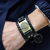 Runes Valknut Wristband Alloy Leather Viking Bracelet