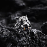 Saber-toothed Tiger Head Sterling Silver Ring01 | Gthic.com
