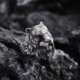 Saber-toothed Tiger Head Sterling Silver Ring