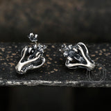 Saber Tooth Tiger Skull Head Sterling Silver Stud Earrings