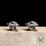 Saber Tooth Tiger Skull Head Sterling Silver Stud Earrings | Gthic.com