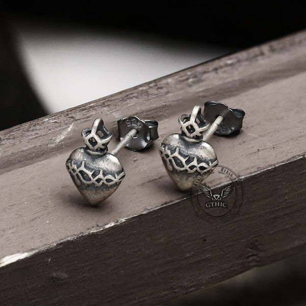 Sacred Heart Sterling Silver Stud Earrings | Gthic.com