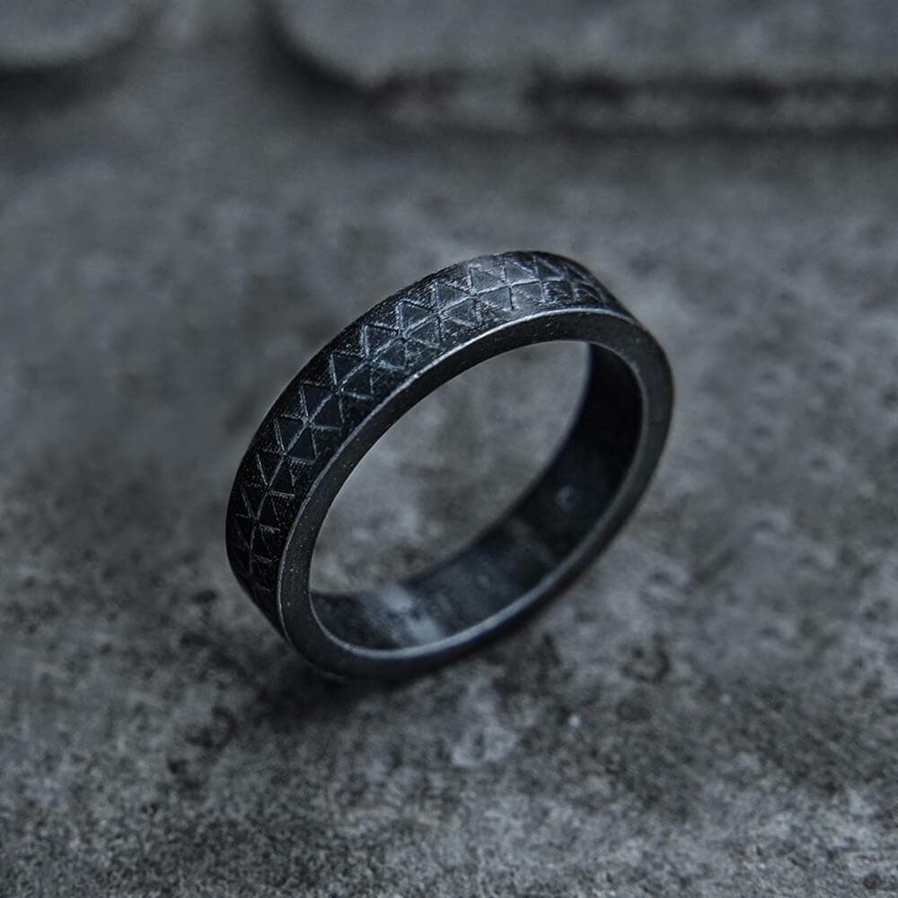 Sawtooth Pattern Stainless Steel Ring 05 | Gthic.com