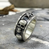 Skulls Surrounded Sterling Silver Ring | Gthic.com