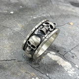 Skulls Surrounded Sterling Silver Ring | Gthic.com