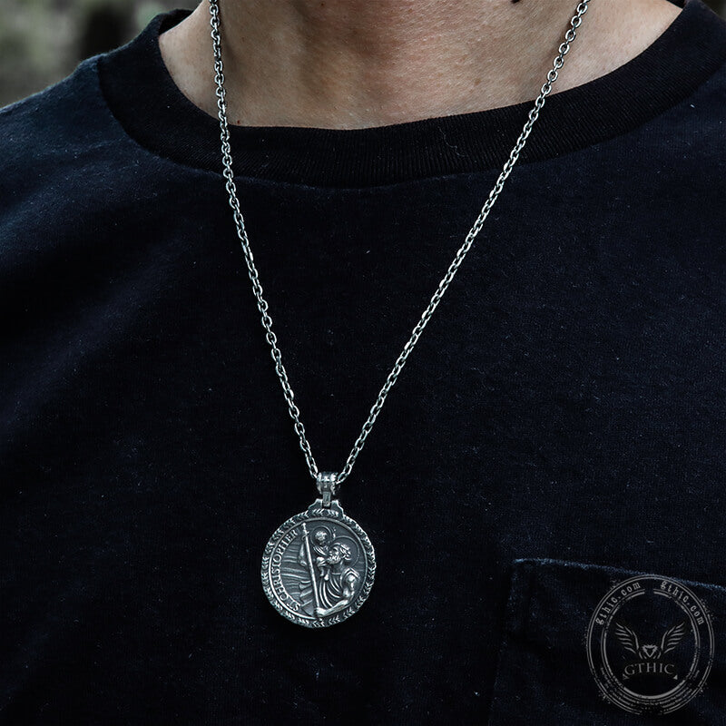 Collana Ciondolo Uomo Argento Sterling San Cristoforo Garanzia a Collana Ciondolo Uomo Argento Sterling San Cristoforo Garanzia a