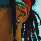 Sunflower Skull Sterling Silver Stud Earrings | Gthic.com