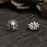 Sunflower Skull Sterling Silver Stud Earrings