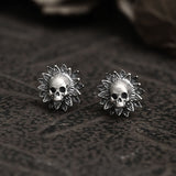 Sunflower Skull Sterling Silver Stud Earrings | Gthic.com