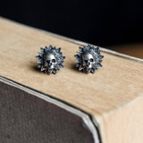 Sunflower Skull Sterling Silver Stud Earrings | Gthic.com