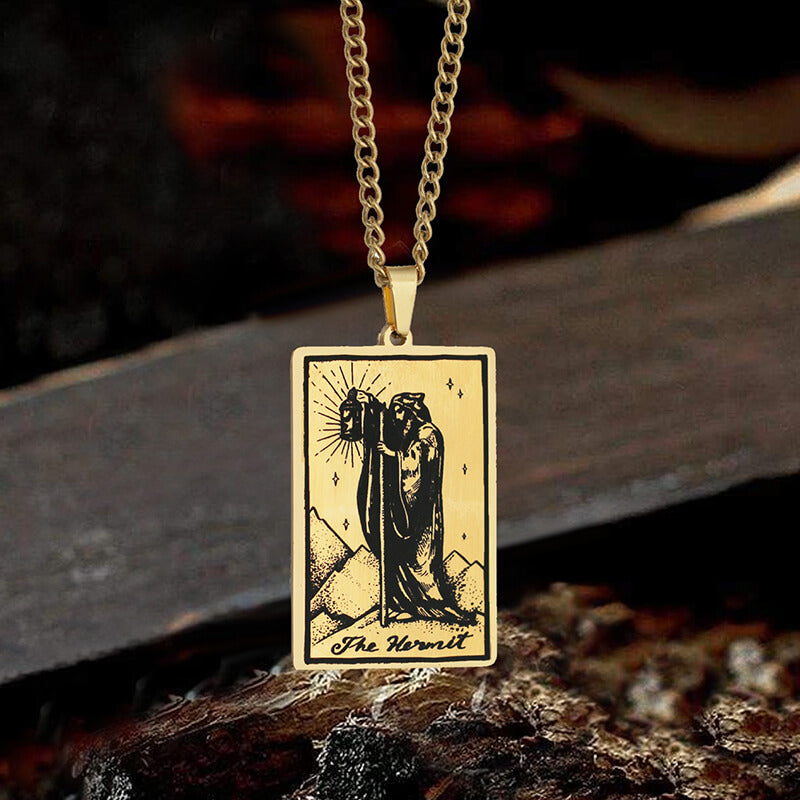 The Hermit Tarot Card Stainless Steel Necklace