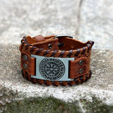 Vegvisir Runes Wristband Leather Viking Bracelet | Gthic.com