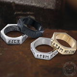 Viking Runes Hexagon Stainless Steel Geometric Ring | Gthic.com