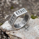 Viking Runes Hexagon Stainless Steel Geometric Ring