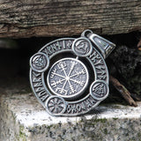 Viking Symbols Runes Vegvisir Stainless Steel Rotatable Pendant